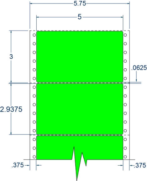 Compulabel 162000 5" x 2-15/16" Fluorescent Green Pinfeed Labels